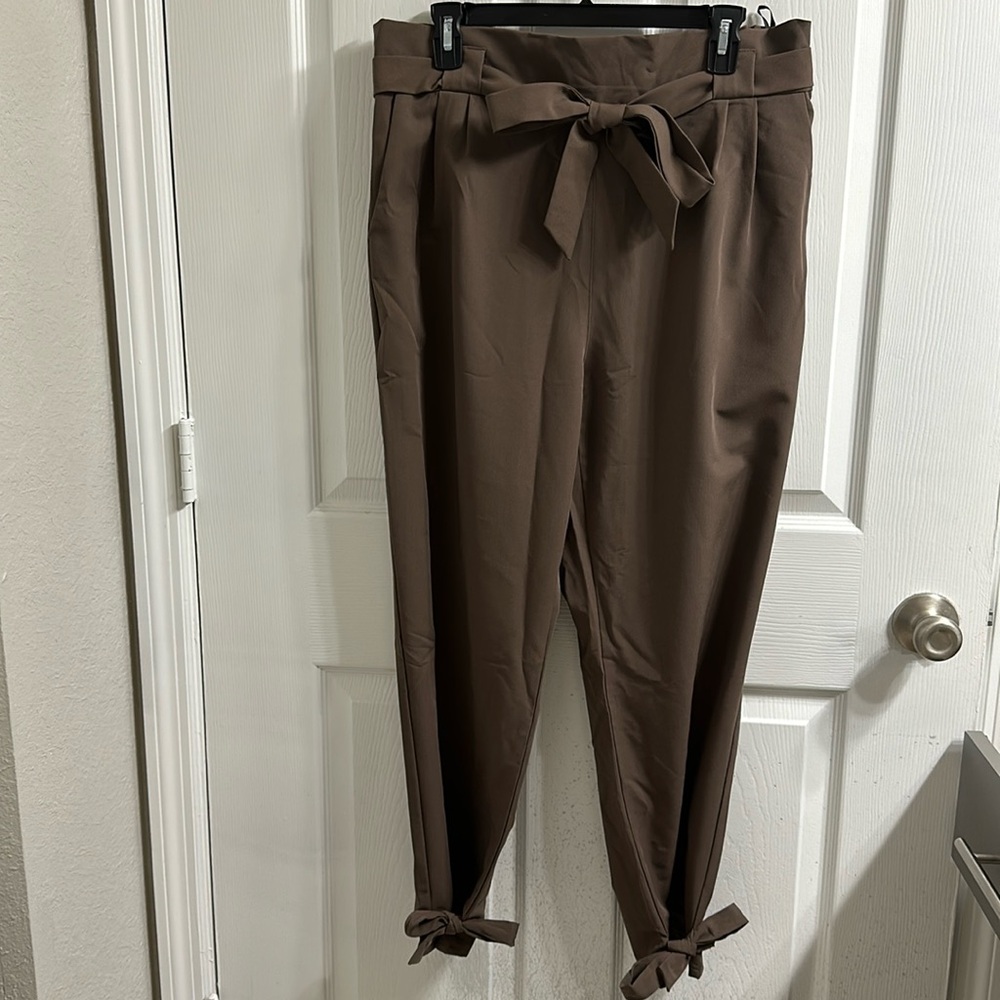 NWT GRACE KARIN Women Solid Casual Work Trousers High Waist Ruffle Bow Size XL